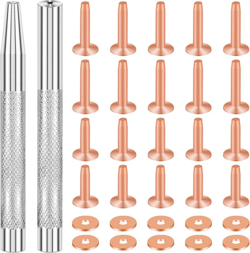 SelfTek 20Pack Copper Rivets and Burrs (14mm and 19mm) with 2Pcs Punch Rivet Tool for Belts, Bags, Collars, Leather-Crafting, Bracelets - Image 1